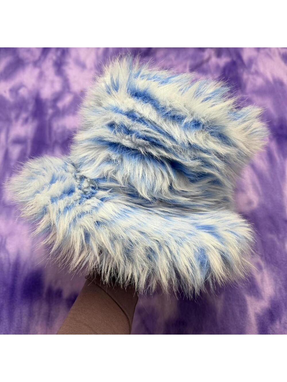 Blue fuzzy furry tribal festival hat